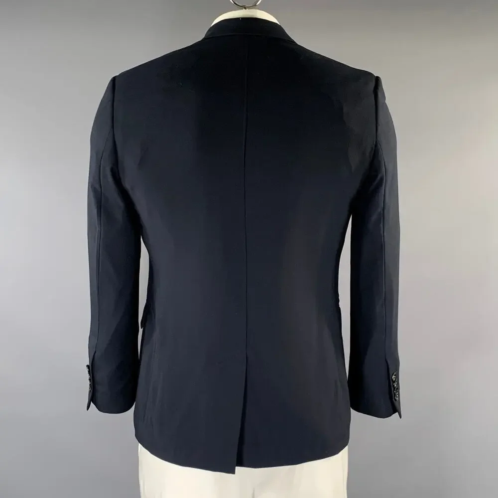 DIOR Chest Size 42 Navy Solid Cashmere Notch Lapel Sport Coat